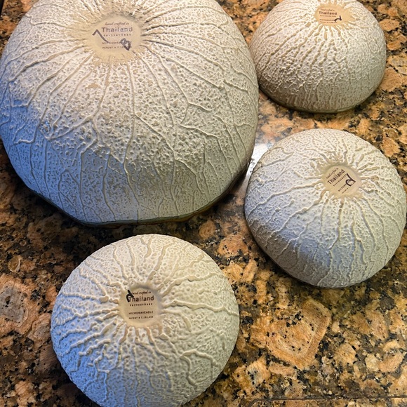 X4 glazed pottery, barn, gourd, salad bowl set Thailand, pottery barn turquoise - Picture 10 of 15